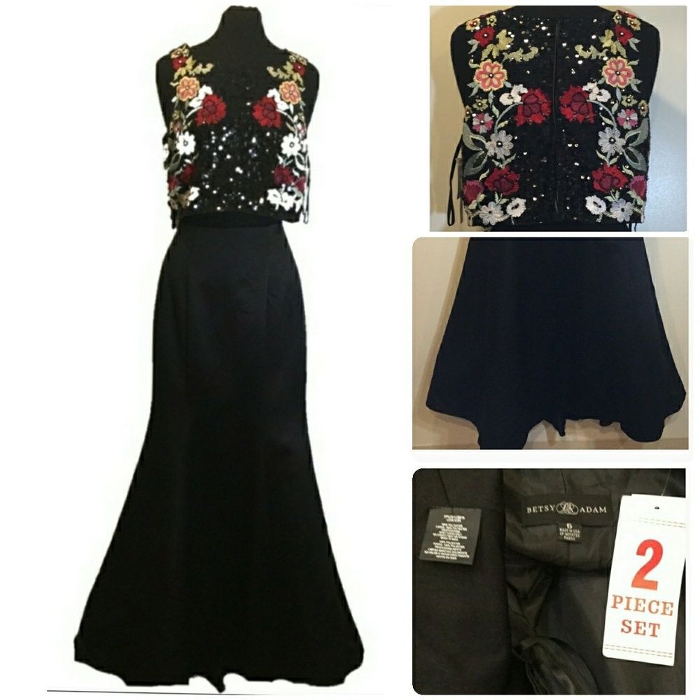 2 Pieces Floral Embroidered Top Sequin Mermaid